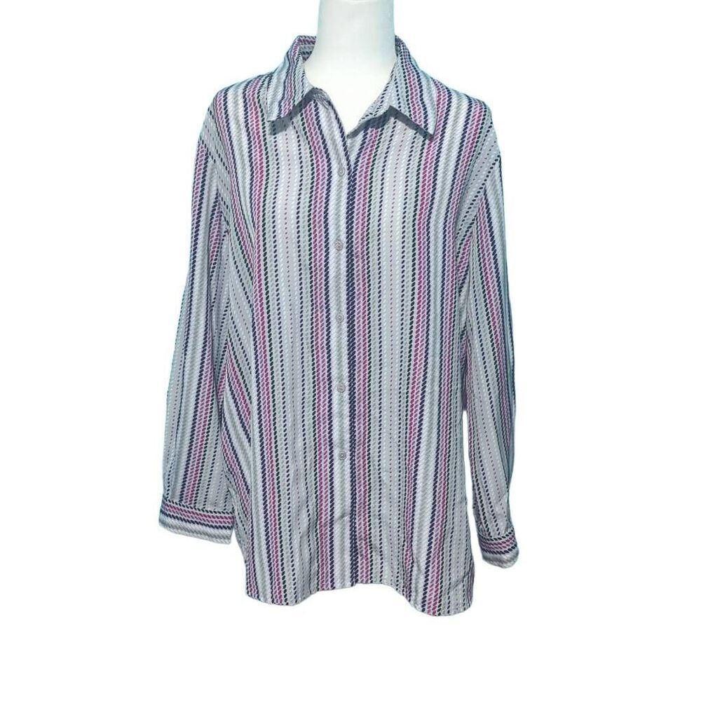 Vintage Nikki Strips Loose Button Down Long Sleeves Shirt Pink Gray Black Size L